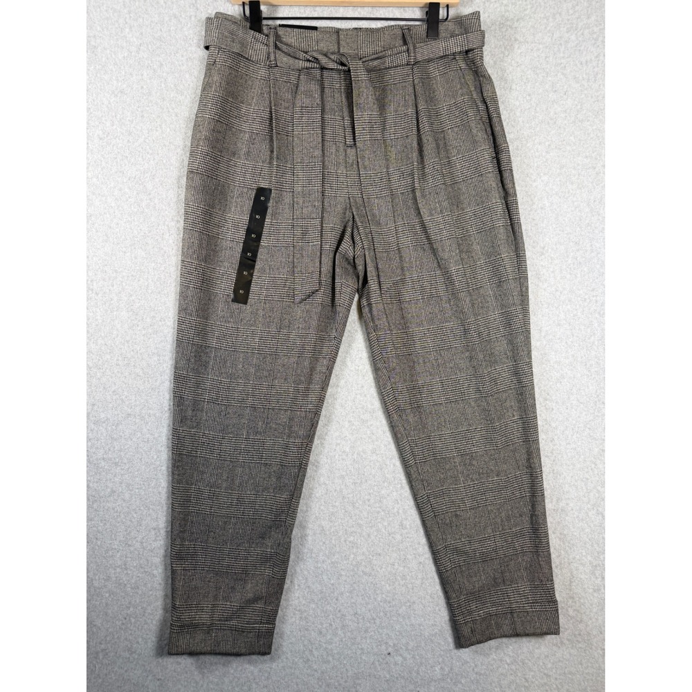 NWT Banana Republic Pleated Tapered Cuffed Pants Womens 10 Charcoal Glen Plaid
